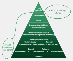 Pyramid describing cost-benefit of available cystic fibrosis treatments